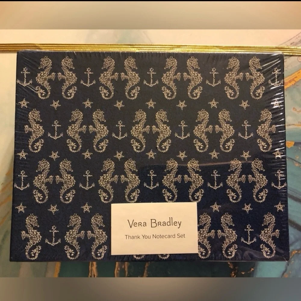 Vera Bradley Thank You Notecard Set. Navy Seahorse Design-EB